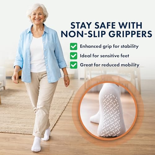 Debra Weitzner 6 Paar Nicht einschnürende Socken mit lockerer Passform - Rutschfeste Diabetikersocken für Damen und Herren - Knöchel-Crew Grau