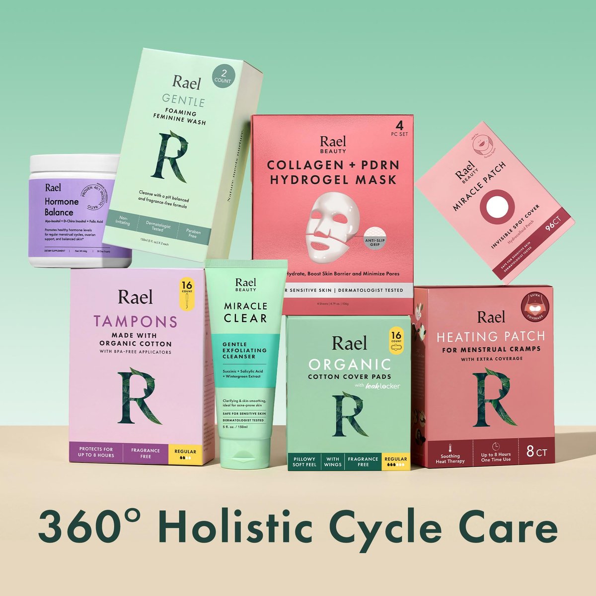 Rael Period Essential Set – 58-teiliges Damenhygiene-Set mit Bio-Baumwollbinden, Slipeinlagen und Feuchttüchern