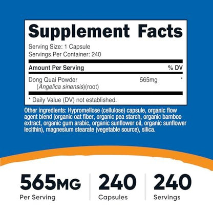 Nutricost Dong Quai 565mg, 240 Kapseln (Angelica Sinensis) – Vegetarische Kapseln, Non-GMO, Glutenfrei