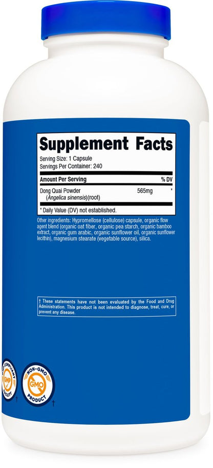 Nutricost Dong Quai 565mg, 240 Kapseln (Angelica Sinensis) – Vegetarische Kapseln, Non-GMO, Glutenfrei