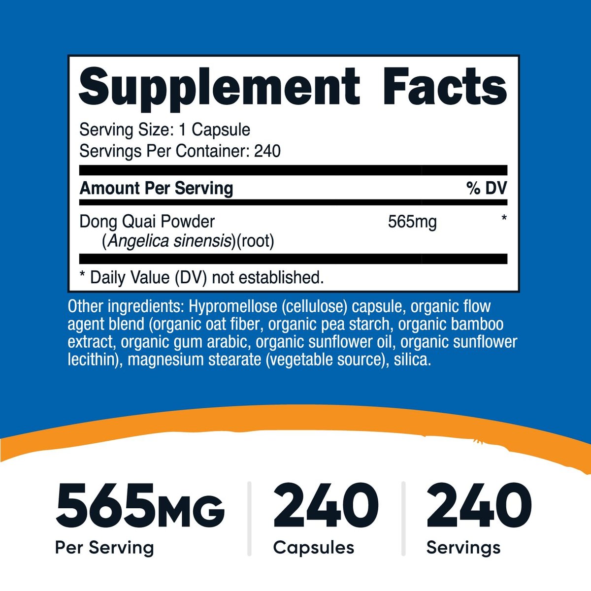 Nutricost Dong Quai 565mg, 240 Kapseln (Angelica Sinensis) – Vegetarische Kapseln, Non-GMO, Glutenfrei