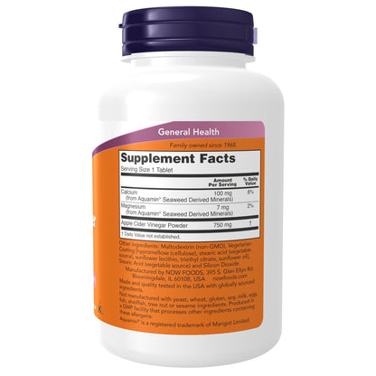 NOW Foods Apfelessig 750 mg – Extra stark, 180 Tabletten aus fermentiertem süßen Apfelmost