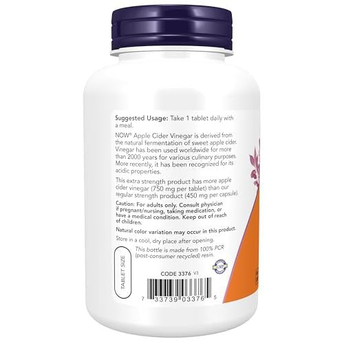 NOW Foods Apfelessig 750 mg – Extra stark, 180 Tabletten aus fermentiertem süßen Apfelmost