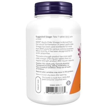 NOW Foods Apfelessig 750 mg – Extra stark, 180 Tabletten aus fermentiertem süßen Apfelmost