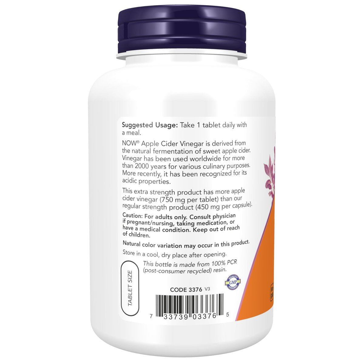 NOW Foods Apfelessig 750 mg – Extra stark, 180 Tabletten aus fermentiertem süßen Apfelmost