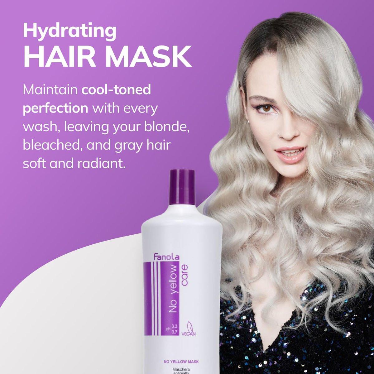 Fanola No Yellow Purple Haarmaske - Saure pH-Tiefenpflege für blondes, gebleichtes & graues Haar - Intensives Violett-Pigment neutralisiert Gelbstich (1 Liter)