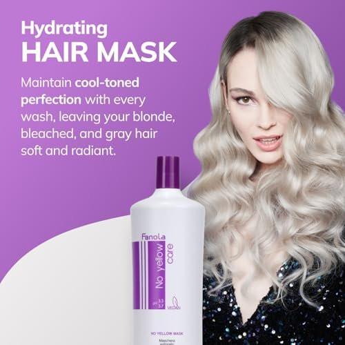 Fanola No Yellow Purple Haarmaske - Saure pH-Tiefenpflege für blondes, gebleichtes & graues Haar - Intensives Violett-Pigment neutralisiert Gelbstich (1 Liter)