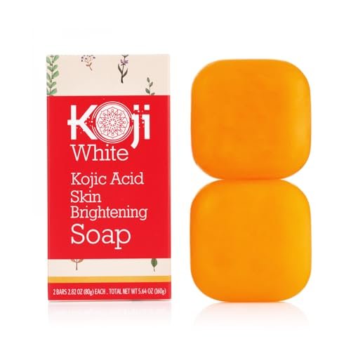 Koji White Pure Kojic Acid Seife | Glycerinseife für sanfte Hautaufhellung und Peeling mit Teebaumöl, Kokosöl, Hyaluronsäure & Vitamin C, vegan, 80 g
