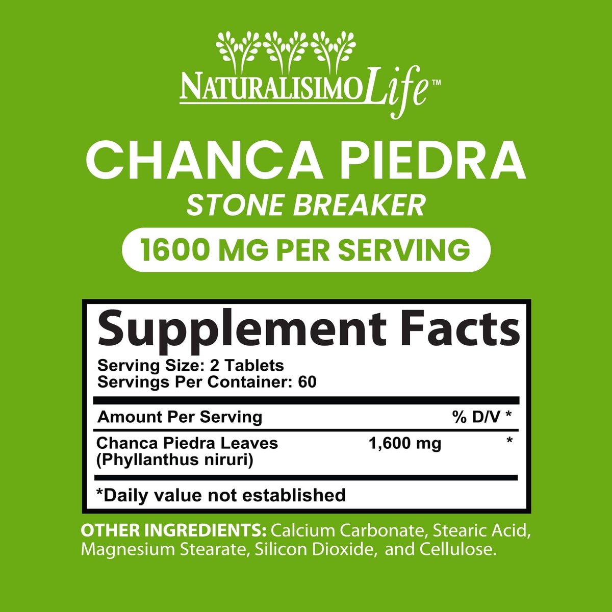 NaturalisimoLife Chanca Piedra 1600 mg pro Portion – 120 Tabletten – Peruanischer Chanca Piedra