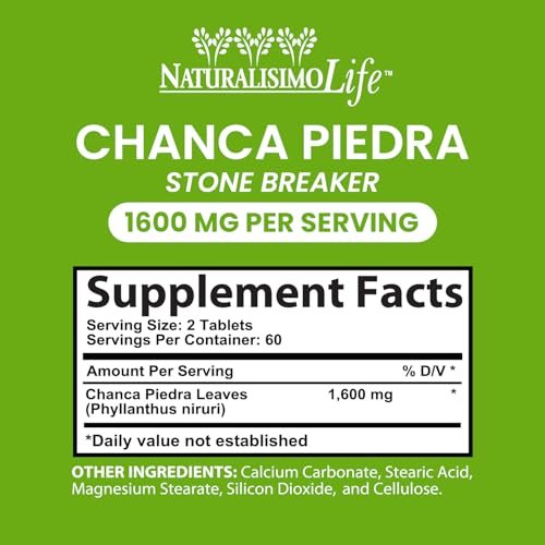 NaturalisimoLife Chanca Piedra 1600 mg pro Portion – 120 Tabletten – Peruanischer Chanca Piedra