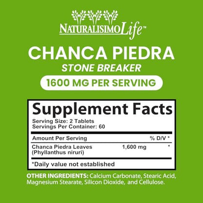NaturalisimoLife Chanca Piedra 1600 mg pro Portion – 120 Tabletten – Peruanischer Chanca Piedra