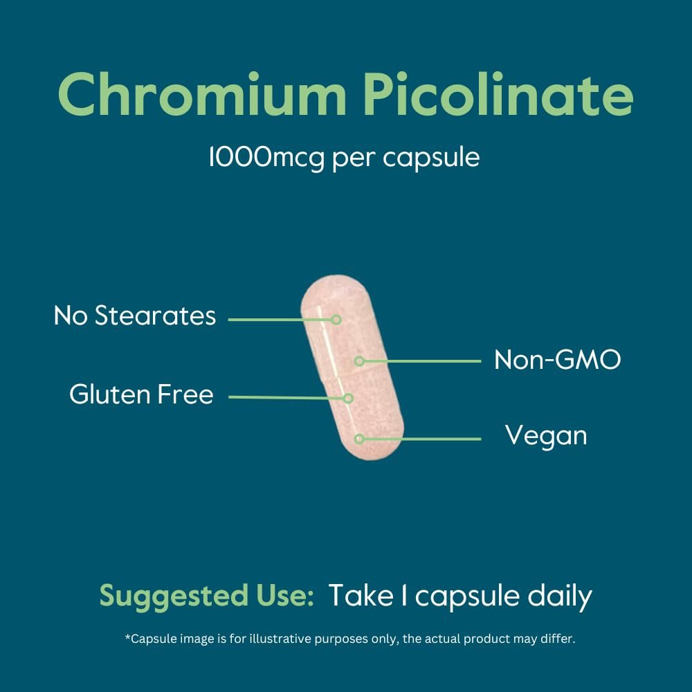 BESTVITE Chrompicolinat 1000mcg (240 vegane Kapseln) - Ohne Stearate - Vegan, Glutenfrei, Nicht-GVO - Mineralstoffpräparat - Unterstützt gesunden Stoffwechsel* - Leicht zu schluckende Kapseln