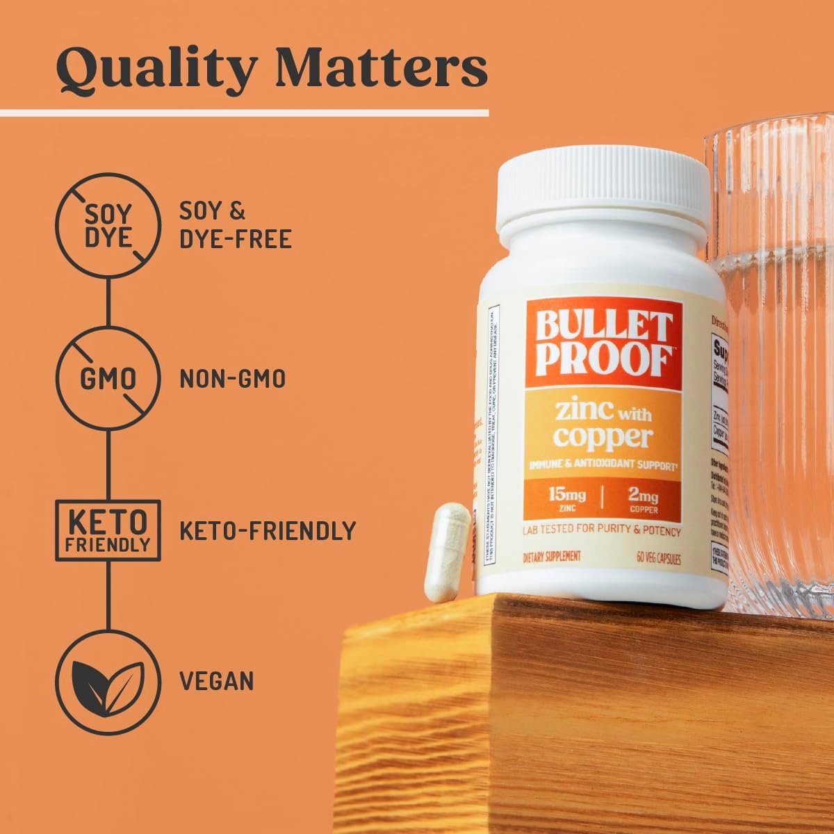 Bulletproof Zink mit Kupfer Kapseln, 60 Stück, Mineralien und Antioxidantien für Immunität und Stimmung