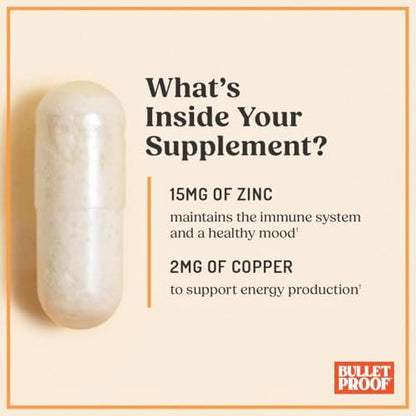 Bulletproof Zink mit Kupfer Kapseln, 60 Stück, Mineralien und Antioxidantien für Immunität und Stimmung