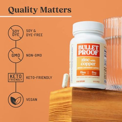 Bulletproof Zink mit Kupfer Kapseln, 60 Stück, Mineralien und Antioxidantien für Immunität und Stimmung