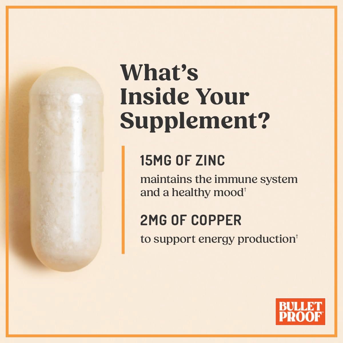 Bulletproof Zink mit Kupfer Kapseln, 60 Stück, Mineralien und Antioxidantien für Immunität und Stimmung