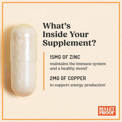 Bulletproof Zink mit Kupfer Kapseln, 60 Stück, Mineralien und Antioxidantien für Immunität und Stimmung
