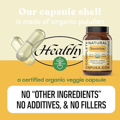 Bio Löwenzahnwurzel Kapseln 600mg – Löwenzahn Ergänzung für Leberreinigung und Verdauungsunterstützung, Vegan, Non-GMO, Glutenfrei, Hergestellt in USA
