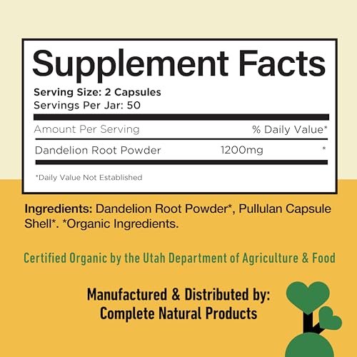 Bio Löwenzahnwurzel Kapseln 600mg – Löwenzahn Ergänzung für Leberreinigung und Verdauungsunterstützung, Vegan, Non-GMO, Glutenfrei, Hergestellt in USA