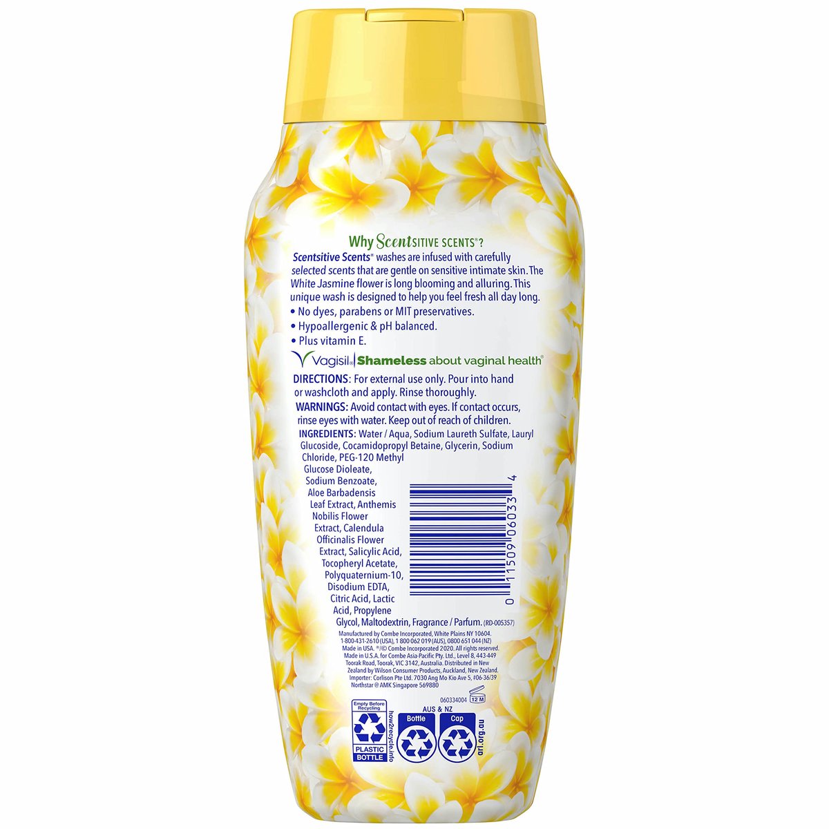 Vagisil Femininwasche für die Intimhygiene, Scentsitive Scents, pH-ausgeglichen und gynäkologisch getestet, Weißer Jasmin, 355 ml (1er-Pack)