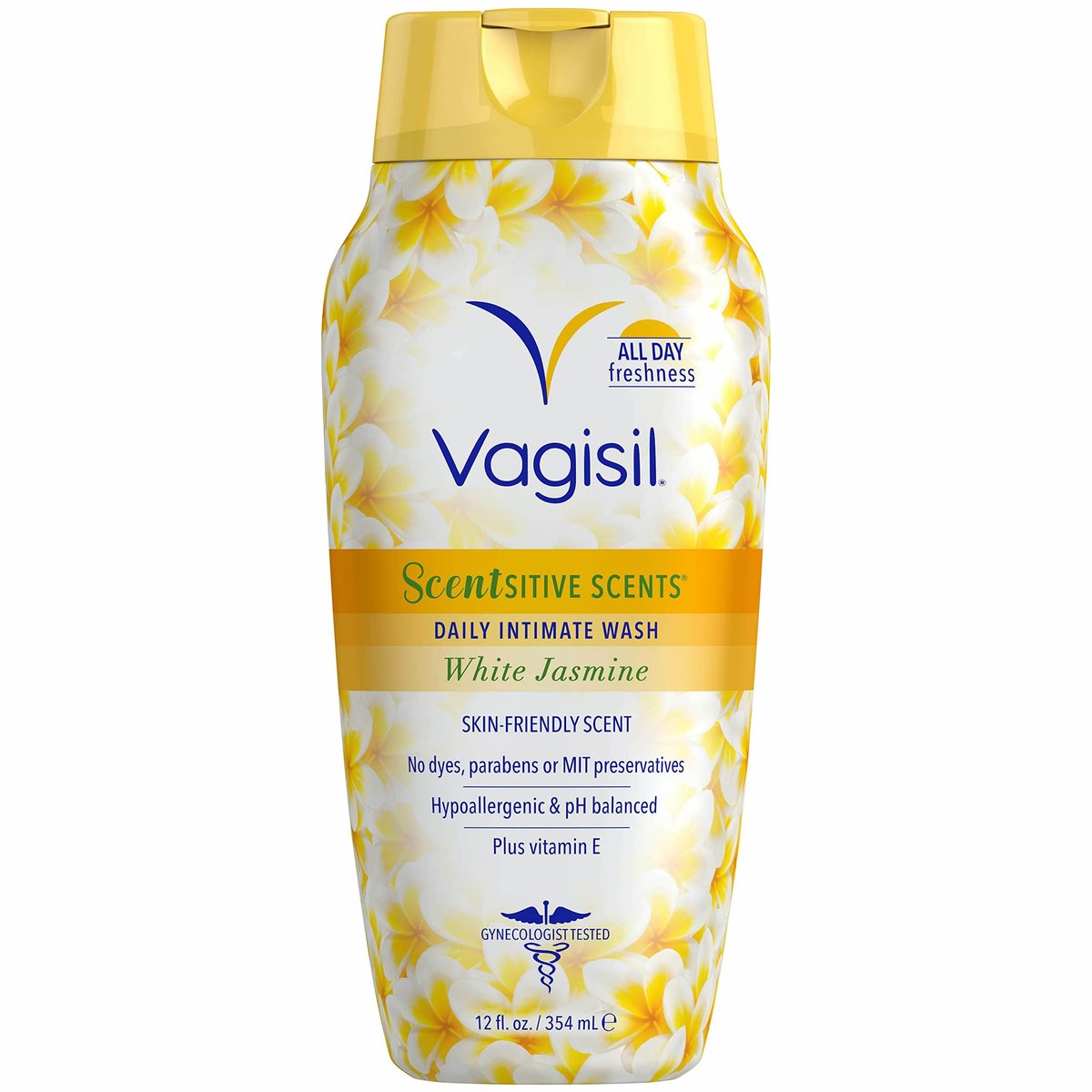 Vagisil Femininwasche für die Intimhygiene, Scentsitive Scents, pH-ausgeglichen und gynäkologisch getestet, Weißer Jasmin, 355 ml (1er-Pack)