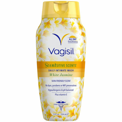 Vagisil Femininwasche für die Intimhygiene, Scentsitive Scents, pH-ausgeglichen und gynäkologisch getestet, Weißer Jasmin, 355 ml (1er-Pack)
