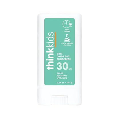 Thinksport Kids Mineralischer Sonnenstick SPF 30 – 0,64 oz – Sicher, natürlich, wasserfest, riffschonend für Kinder, Breitband UVA/UVB Sonnenschutz, Reisegröße