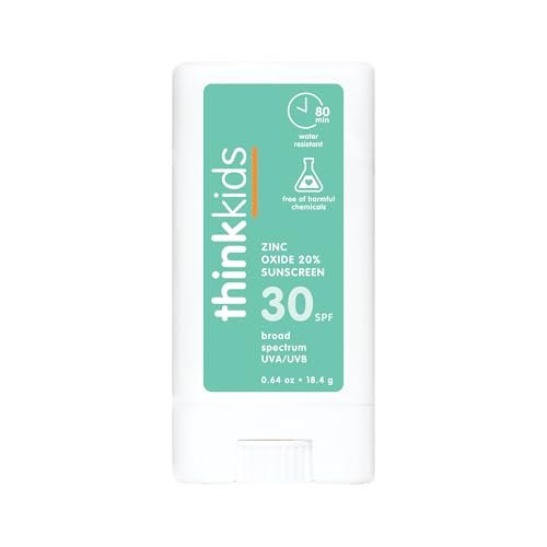 Thinksport Kids Mineralischer Sonnenstick SPF 30 – 0,64 oz – Sicher, natürlich, wasserfest, riffschonend für Kinder, Breitband UVA/UVB Sonnenschutz, Reisegröße