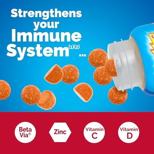 Emergen-C Immune+ Triple Action Immun-Boost Gummis mit BetaVia®, 1000 mg Vitamin C, B-Vitamine, Vitamin D und Antioxidantien, Super Orange, 45 Stück