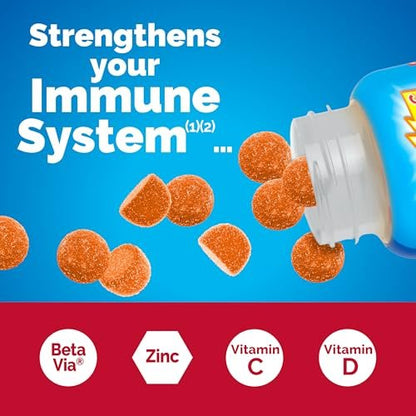 Emergen-C Immune+ Triple Action Immun-Boost Gummis mit BetaVia®, 1000 mg Vitamin C, B-Vitamine, Vitamin D und Antioxidantien, Super Orange, 45 Stück