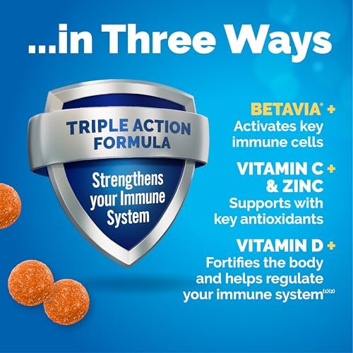 Emergen-C Immune+ Triple Action Immun-Boost Gummis mit BetaVia®, 1000 mg Vitamin C, B-Vitamine, Vitamin D und Antioxidantien, Super Orange, 45 Stück