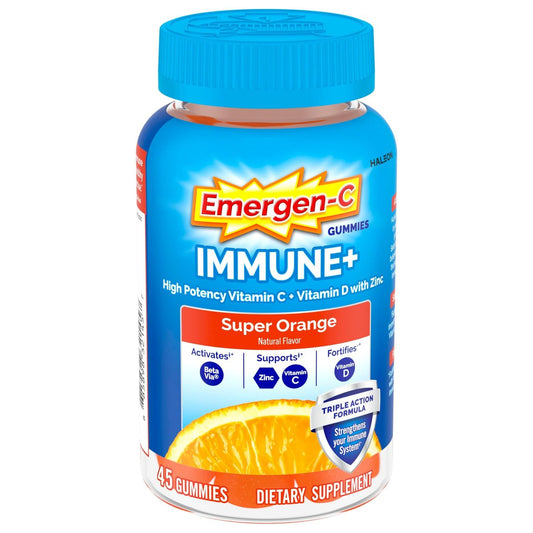 Emergen-C Immune+ Triple Action Immun-Boost Gummis mit BetaVia®, 1000 mg Vitamin C, B-Vitamine, Vitamin D und Antioxidantien, Super Orange, 45 Stück