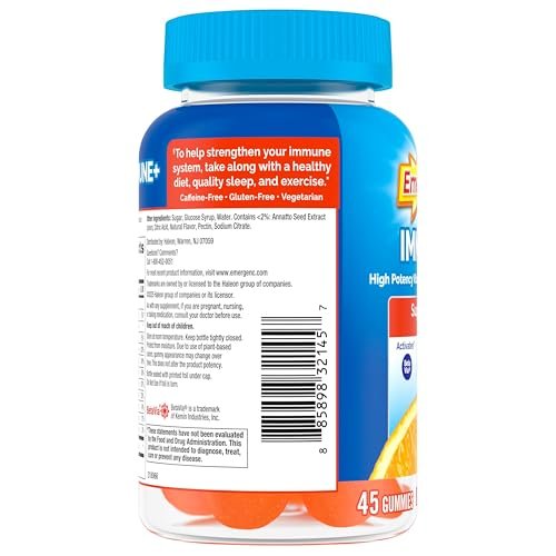 Emergen-C Immune+ Triple Action Immun-Boost Gummis mit BetaVia®, 1000 mg Vitamin C, B-Vitamine, Vitamin D und Antioxidantien, Super Orange, 45 Stück
