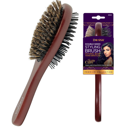 Donna Doppelseitige Stylingbürste für Damen - 100% Wildschweinborsten, Gepolsterte Holz-Entwirrbürste für nasses Haar