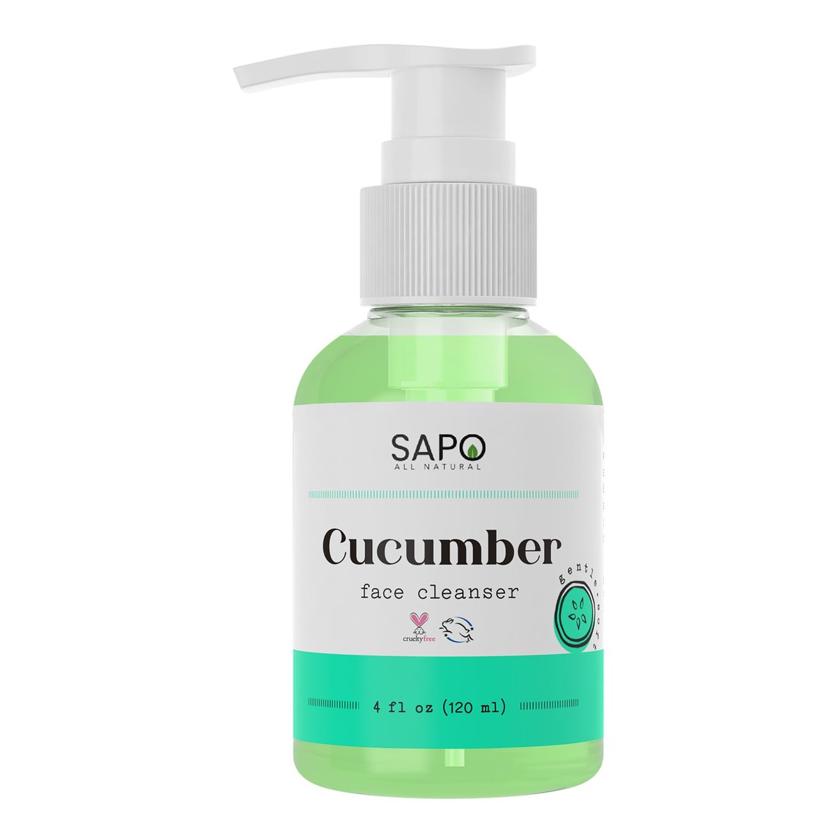 Sapo Cucumber Gesichtsreiniger, feuchtigkeitsspendendes Gel-Gesichtswasser mit Aloe Vera & Brunnenkresse-Extrakt, sanfter pH-ausgeglichener täglicher Gesichtsreiniger für empfindliche Haut, sulfatfrei & parabenfrei, 118 ml