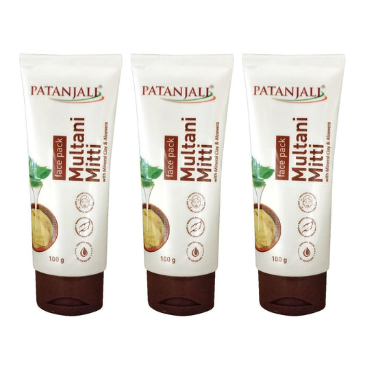 Patanjali Multani Mitti Gesichtspackung mit Mineralerde und Aloe Vera, 100g pro Packung, 3er-Pack