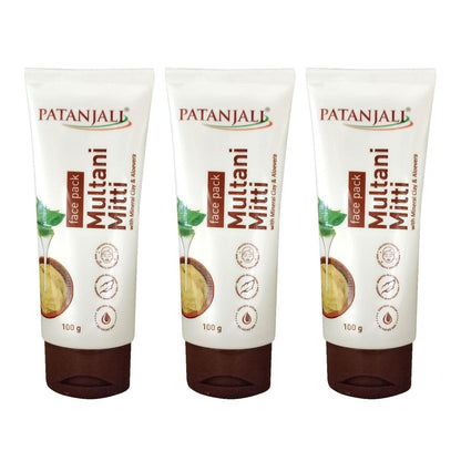 Patanjali Multani Mitti Gesichtspackung mit Mineralerde und Aloe Vera, 100g pro Packung, 3er-Pack
