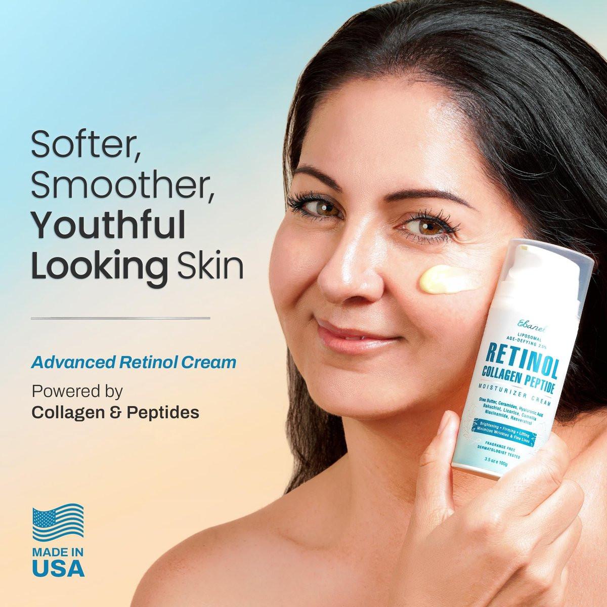 Ebanel Retinol-Creme für das Gesicht 3,5 oz – Feuchtigkeitscreme mit Kollagen, Peptiden, Ceramiden, Hyaluronsäure, Vitamin C & B5 – Festigende Anti-Aging-Gesichtscreme gegen Falten, feine Linien und dunkle Flecken – Tag & Nacht