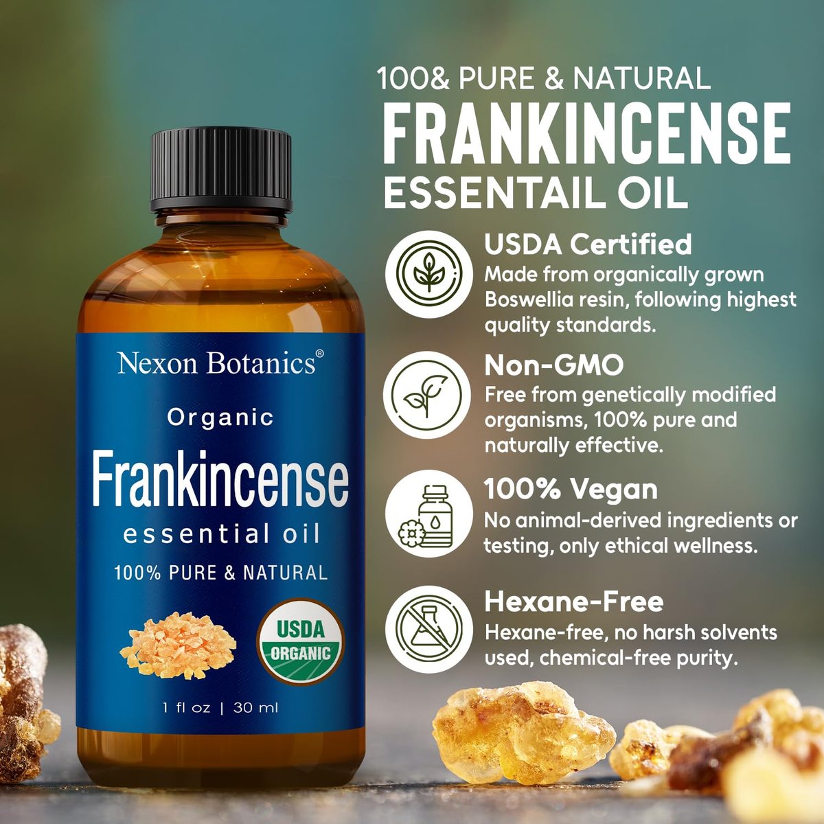 Bio Weihrauch Ätherisches Öl 30 ml – Reines Naturöl für Aromatherapie, Diffuser, DIY, Kerzen- und Seifenherstellung – Nexon Botanics