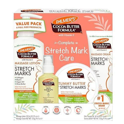 Palmer's Cocoa Butter Formula Schwangerschaftspflege-Set – 4-teiliges Set gegen Dehnungsstreifen und Narben, von Dermatologen empfohlen, Geschenk für werdende Mütter