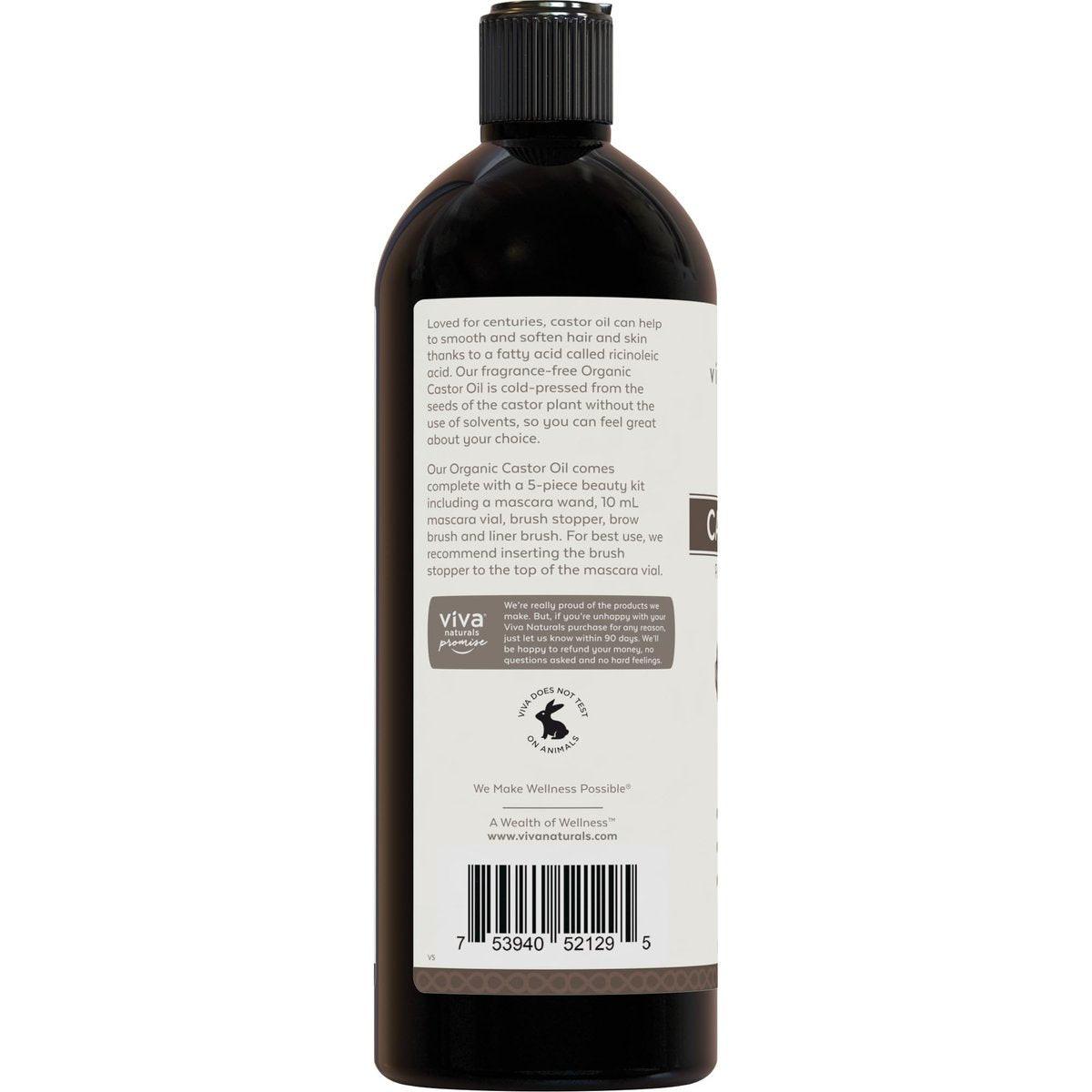 Viva Naturals Bio-Rizinusöl, kaltgepresst, 473 ml – Für Gesicht, Haare, Wimpern, USDA Bio, Nicht-GMO - mit Beauty-Kit