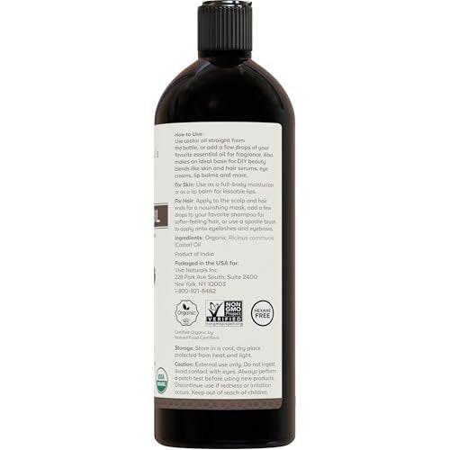 Viva Naturals Bio-Rizinusöl, kaltgepresst, 473 ml – Für Gesicht, Haare, Wimpern, USDA Bio, Nicht-GMO - mit Beauty-Kit