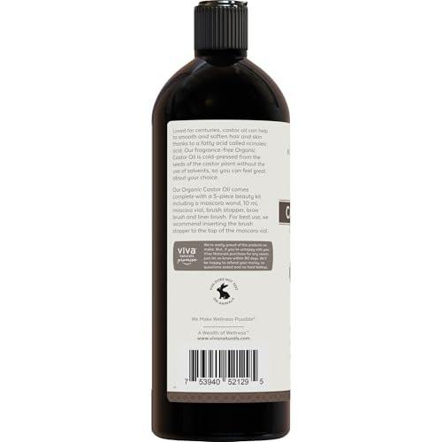 Viva Naturals Bio-Rizinusöl, kaltgepresst, 473 ml – Für Gesicht, Haare, Wimpern, USDA Bio, Nicht-GMO - mit Beauty-Kit