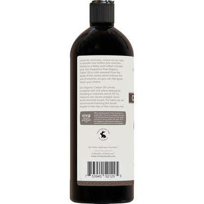 Viva Naturals Bio-Rizinusöl, kaltgepresst, 473 ml – Für Gesicht, Haare, Wimpern, USDA Bio, Nicht-GMO - mit Beauty-Kit