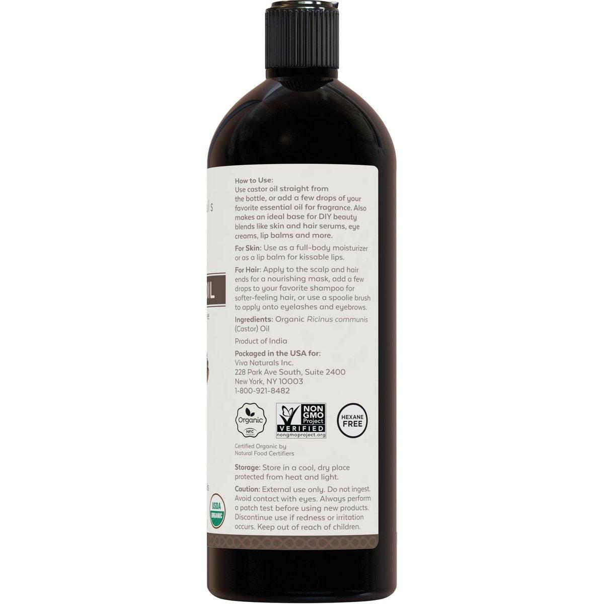 Viva Naturals Bio-Rizinusöl, kaltgepresst, 473 ml – Für Gesicht, Haare, Wimpern, USDA Bio, Nicht-GMO - mit Beauty-Kit