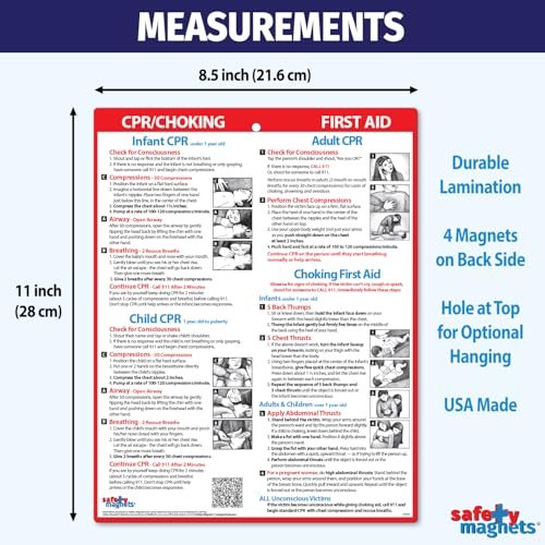 Sicherheitsmagnete von ZOCO – CPR & Ersticken Kühlschrankmagnet – Erste-Hilfe-Anleitung für Säuglinge, Kinder & Erwachsene – Heimlich-Manöver laminierte Karte 21,6 x 27,9 cm
