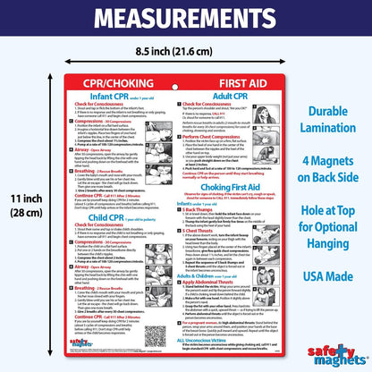 Sicherheitsmagnete von ZOCO – CPR & Ersticken Kühlschrankmagnet – Erste-Hilfe-Anleitung für Säuglinge, Kinder & Erwachsene – Heimlich-Manöver laminierte Karte 21,6 x 27,9 cm