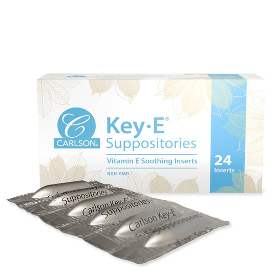 Carlson Key-E Zäpfchen, 30 IE Vitamin E, befeuchtet trockene Stellen, Behandlung für Frauen und Männer, vaginal & rektal, 24 Stück
