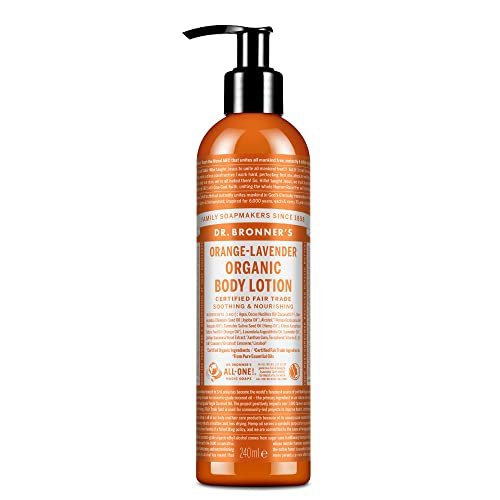 Dr. Bronner's 3-in-1 Orange & Lavender Bio Hand- und Körperlotion – mit Bio-Ölen, für Hände, Gesicht und Körper, Fair Trade & vegan, 236 ml Recyclingflasche