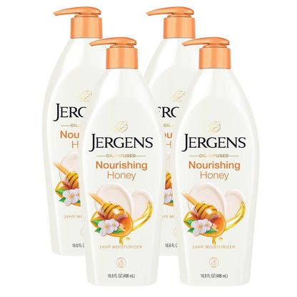 Jergens Nourishing Honey Trockene Haut Feuchtigkeitscreme mit Illuminating Hydralucence Blend, 16,8 Unzen, 4er-Pack
